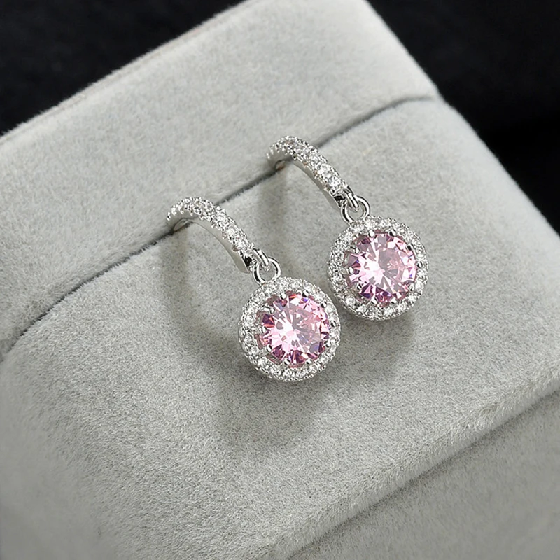 

11.11 Trendy Earrings 2022 for Women Summer Jewellery Accessories Round Design Pink CZ Stone Pendant Dangling Earing Bijoux Gift