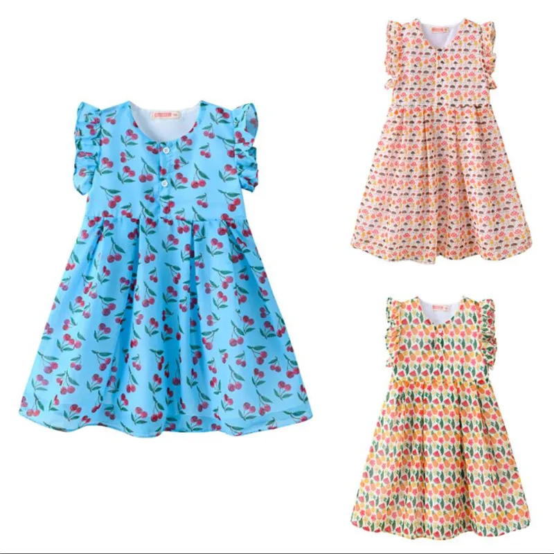 2021 летнее платье для девочек милое праздничное с принтом вишни детская принцессы