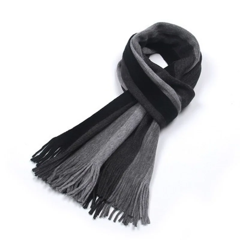 Korean Version of The Autumn/winter New Men's Striped High-end Fashion Imitation Cashmere Knitted Wool Scarf Cold and Warm Scarf