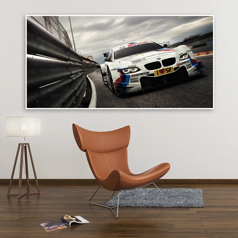 Холщовые плакаты Nurburgring Раллийная дорога Белый спортивный автомобиль гоночный