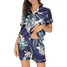 Новый пижамный комплект летние шорты Шелковая пижама с коротким рукавом комплект Двойка комплект Для женщин Пижама, пикантная сорочка для Для женщин спальный гарнитур