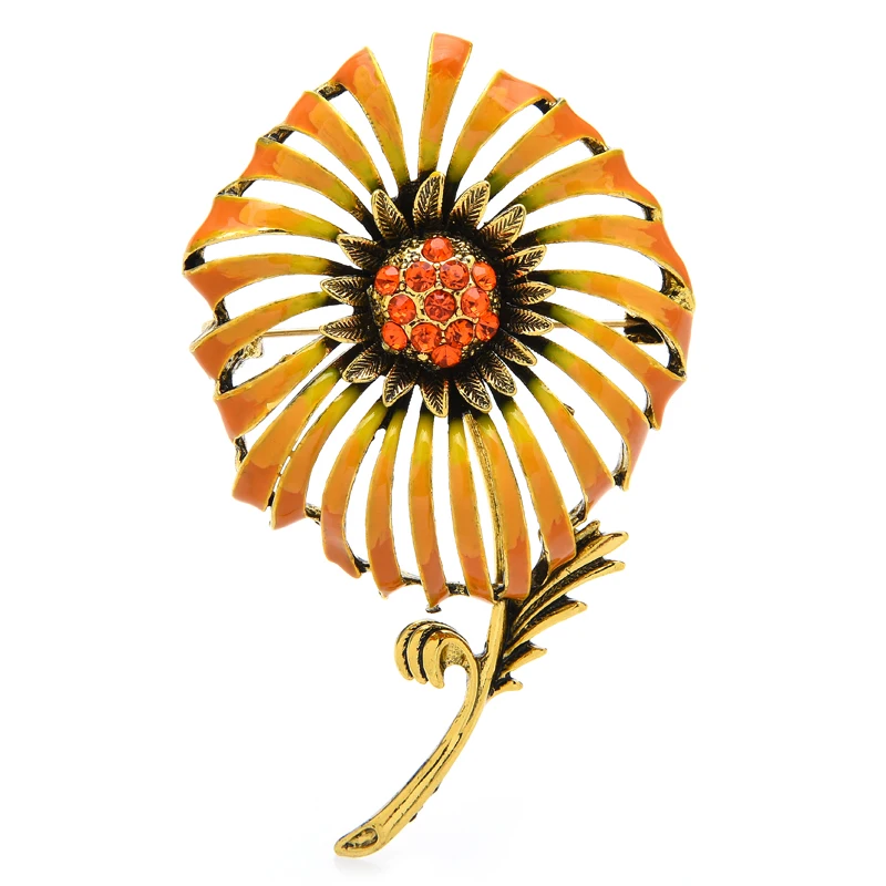 

Wuli&baby Big Enamel Sunflower Brooches For Women 2-color Beauty Rhinestone Flower Party Casual Brooch Pin Gifts