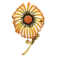 wulibaby big enamel sunflower brooches for women 2 color beauty rhinestone flower party casual brooch pin gifts
