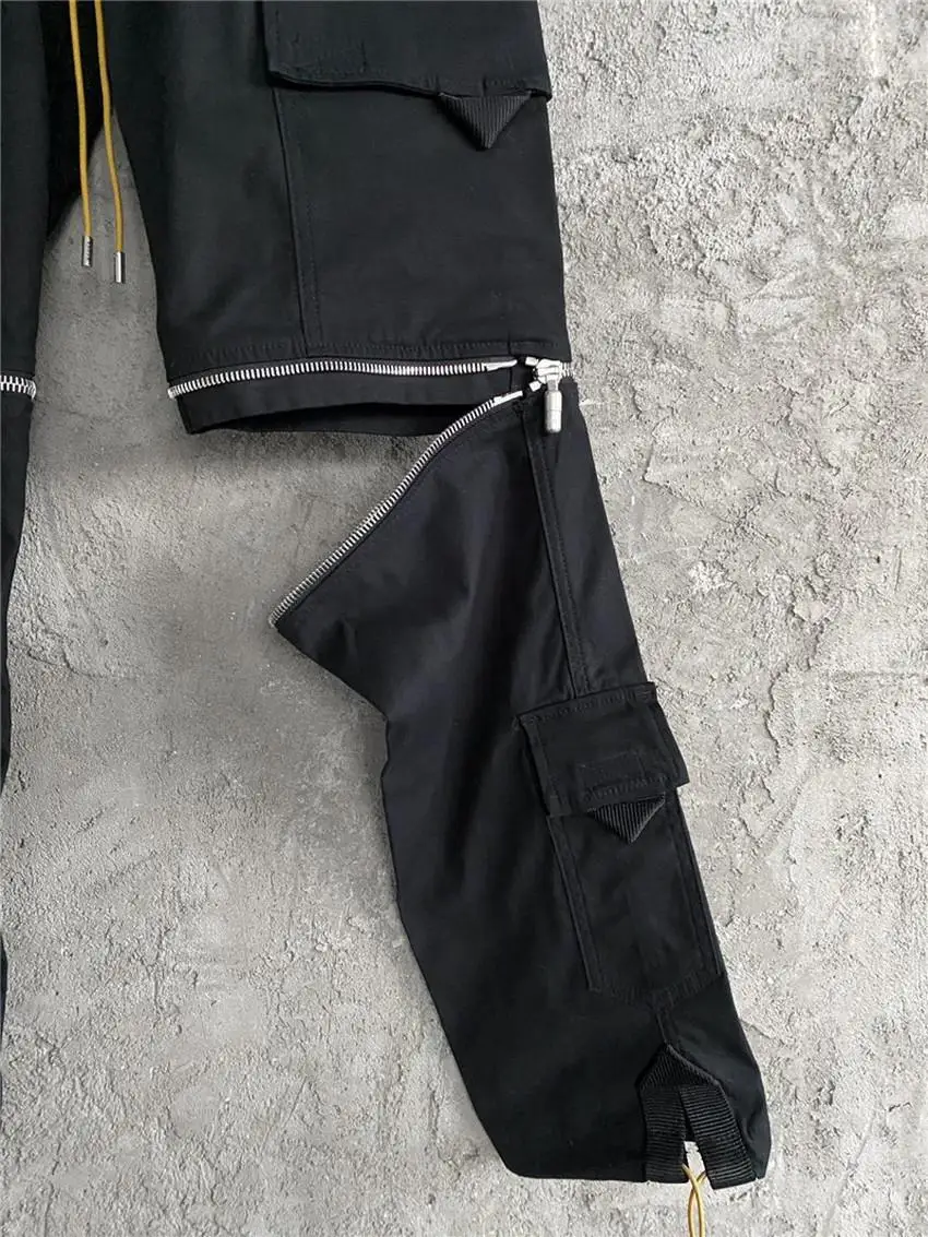 

RHUDE Pants Men Women Removable Pill zipper Drawstring Cargo Multifunctional Flap pockets Overalls