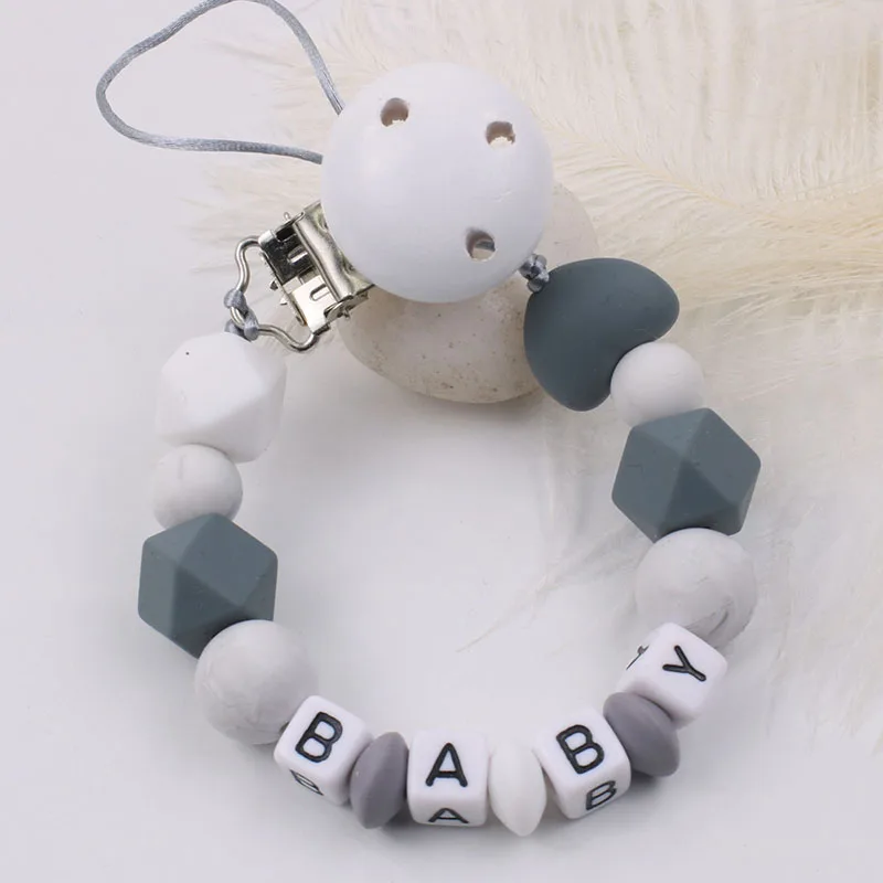 Персонализированная силиконовая цепочка для соски ручной работы с именем