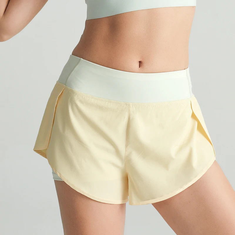 

Summer Fitness Shorts Women Two Pieces Inner Pocket High Waist Sports Shorts Breathable And Quick-Drying Athlete Running Shorts