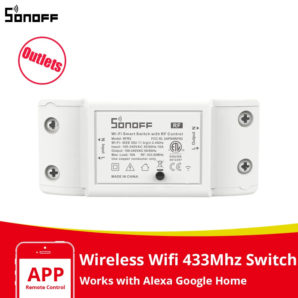Выключатель Itead SONOFF RFR2, модуль выключателя с Wi-Fi, радиочастотный переключатель 433 МГц, переключатель «сделай сам» для умного дома, работает с Alexa Google Home Siri - изображение