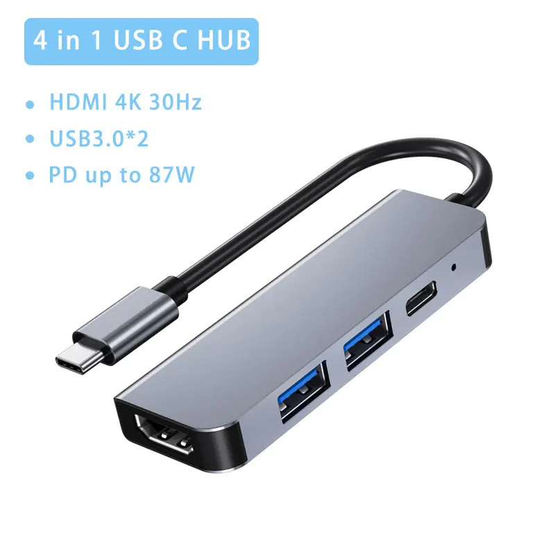 

4 в 1 взаимный обмен данными между компьютером и периферийными устройствами C концентратора до 4K HDMI с PD 87 Вт Мощность зарядки аудио USB3.0 USB разв...