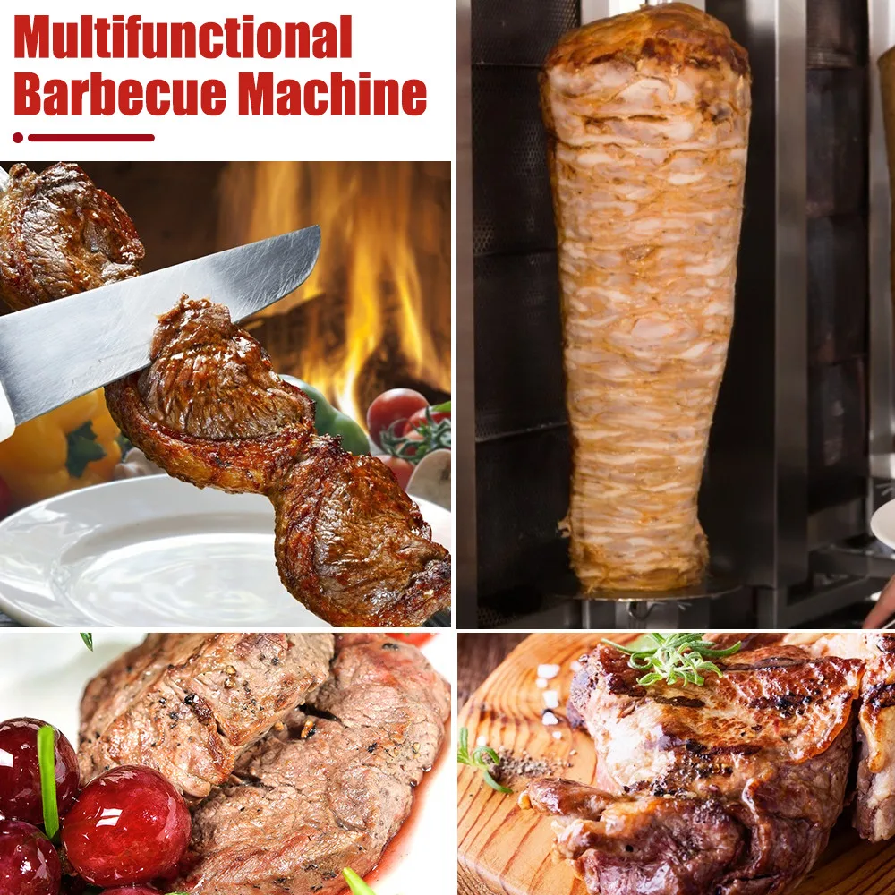 

Electric Kebab Machine 360 Rotating Vertical Gyro Grill Turkish BBQ Machine Stainless Steel Body Temperature Adjustment Switch