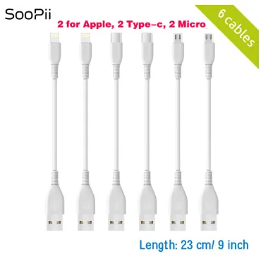 SooPii для Lightning iPhone короткий кабель 9 дюймов Micro usb type C короткие кабели для нескольких портов зарядная станция 4 шт