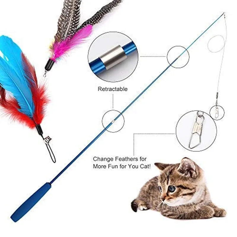 Juguete interactivo de plumas para gato, varita retráctil para mascotas, campana de plumas, repuesto para Catcher, producto para gatitos