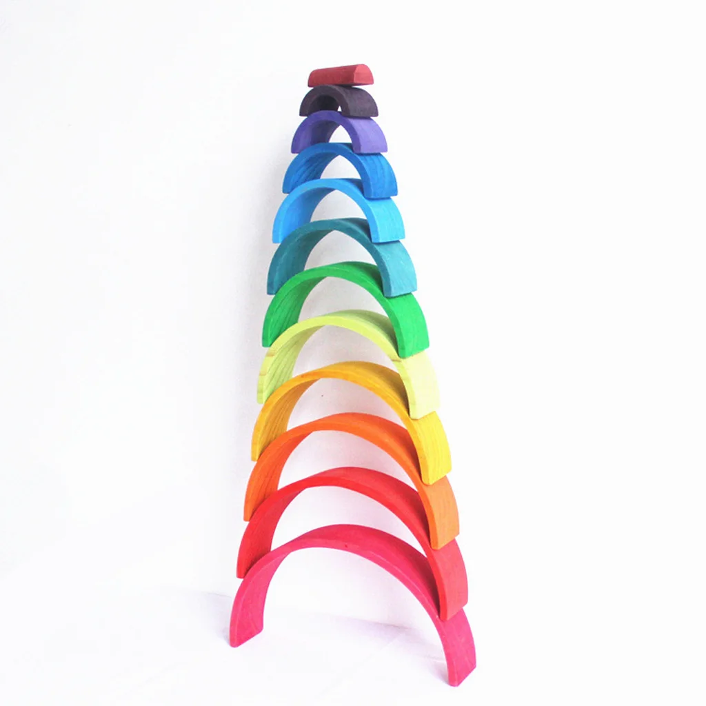 

12 Pieces Wooden Rainbow Stacking Game Building Blocks,Kids Colors & Shapes Educational Learning Toy