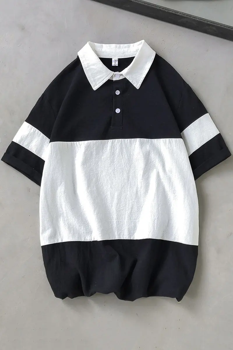 

2021 Men's Shirt Summer Short Sleeve Polo Fashion Splicing Casual Top Clothing College Streetwear Tidal Current The Price Of