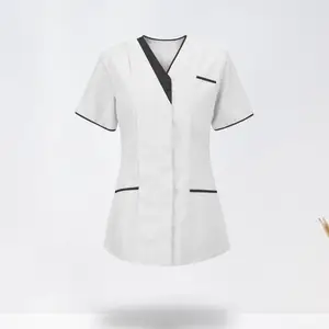 60%HOT Healthcare Nurse Robe Nurse Clothing T-Shirt V Neck Pocket Short Sleeve Button Nursing Staff  in India
