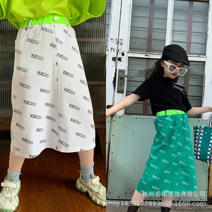 Новинка лета 2020, юбка для девочек, Джинсовая юбка контрастных цветов с надписью в Корейском стиле, юбка А-силуэта в иностранном стиле