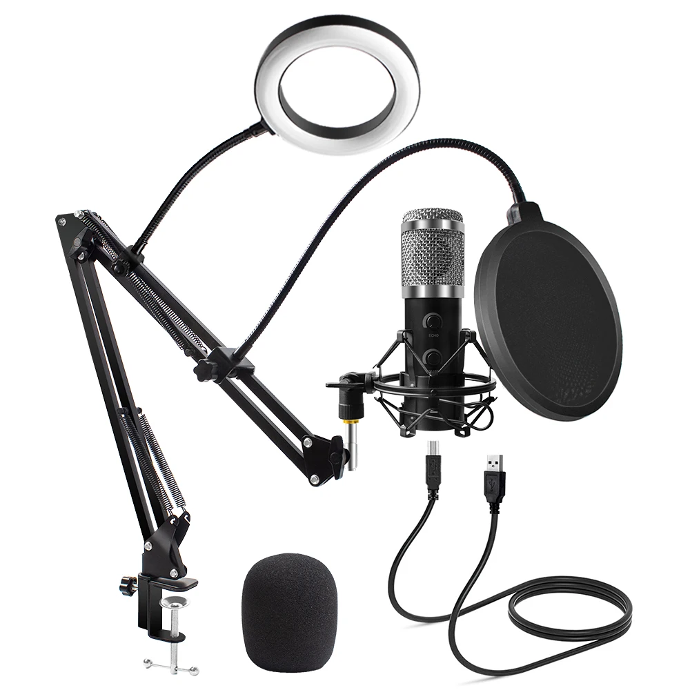 2021 Upgraded Usb E20 Condenser Computer Microphone With Ring Light...