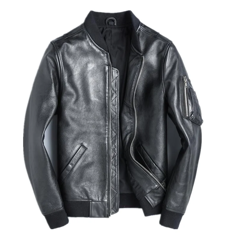 

Бесплатная доставка. Оптовая Продажа. Совершенно новая классическая кожаная куртка ВВС Ma-1. Качественная черная Бомбер, стиль casual для мужчин