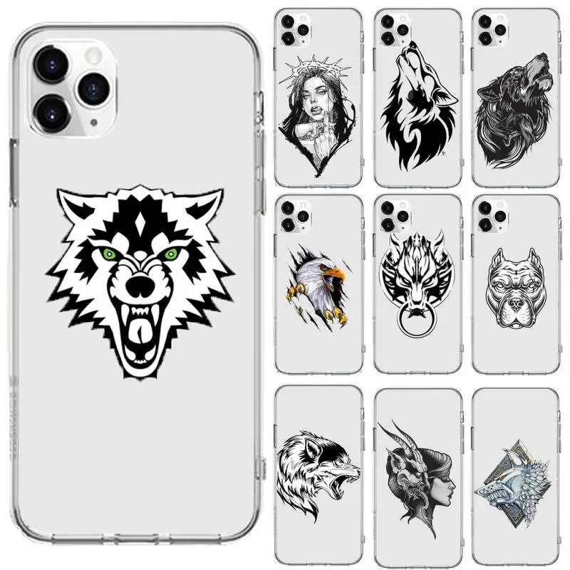 

Art design wolf woman animal Phone Case Transparent for iPhone 6 7 8 11 12 s mini pro X XS XR MAX Plus se cover funda shell