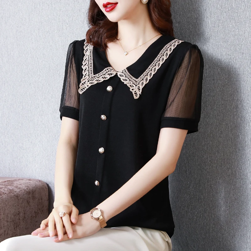 

Women's Blouses Casual Polo Shirts Fashion Shirt Lady Tops Korean Loose Chiffon Blouse Long Sleeve Top Summer Buttons 20044