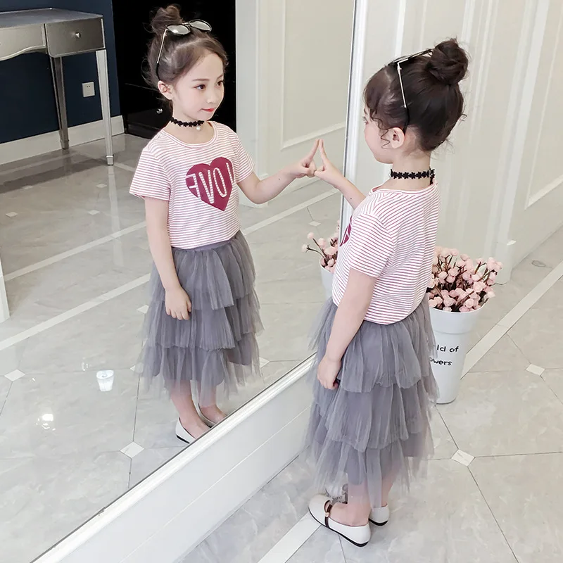 Комплект летней одежды для девочек 2020 костюм с короткими рукавами больших топы в