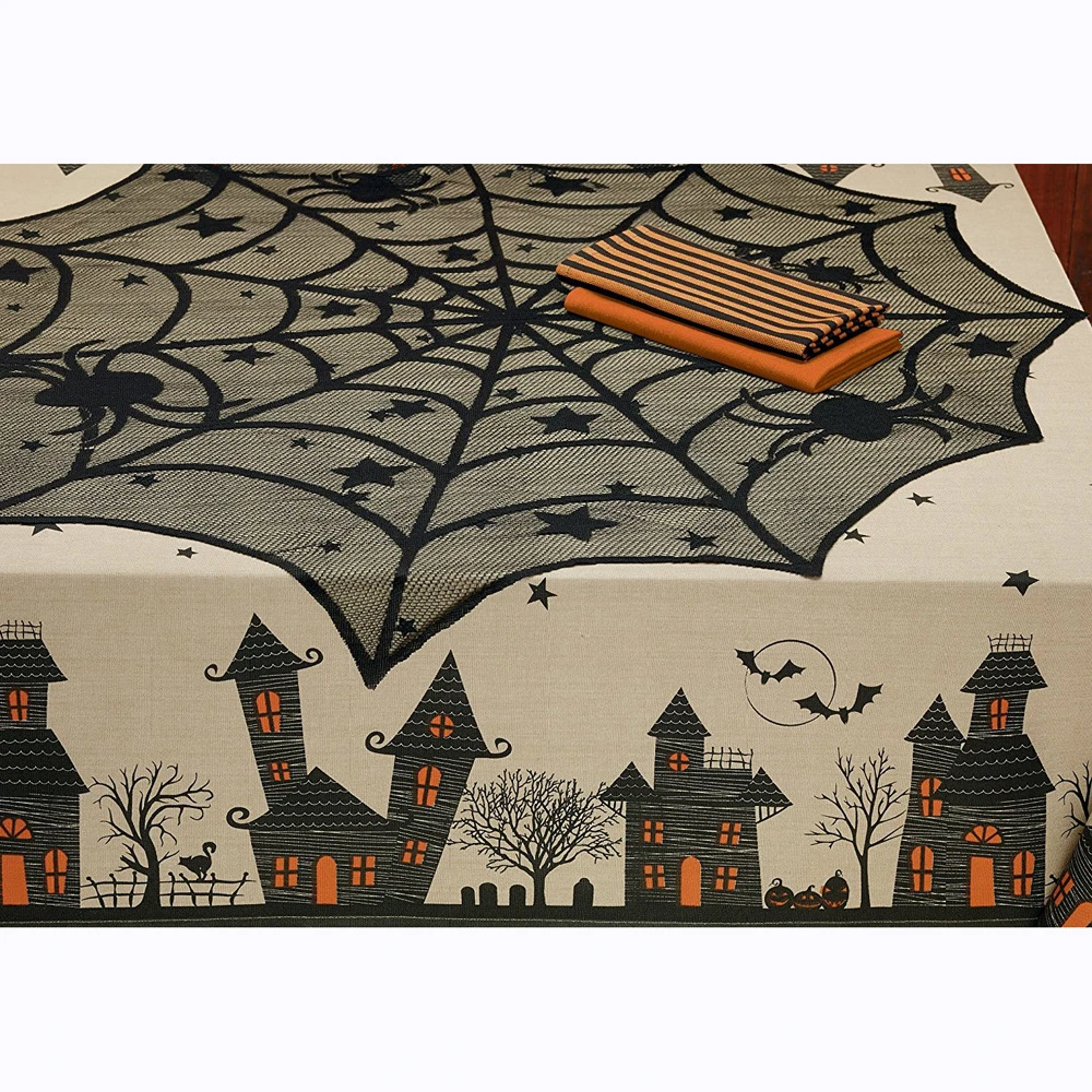 halloween decoration for home spider web lace tablecloth skull door fireplace curtain horror house party decoration new year2022 free global shipping