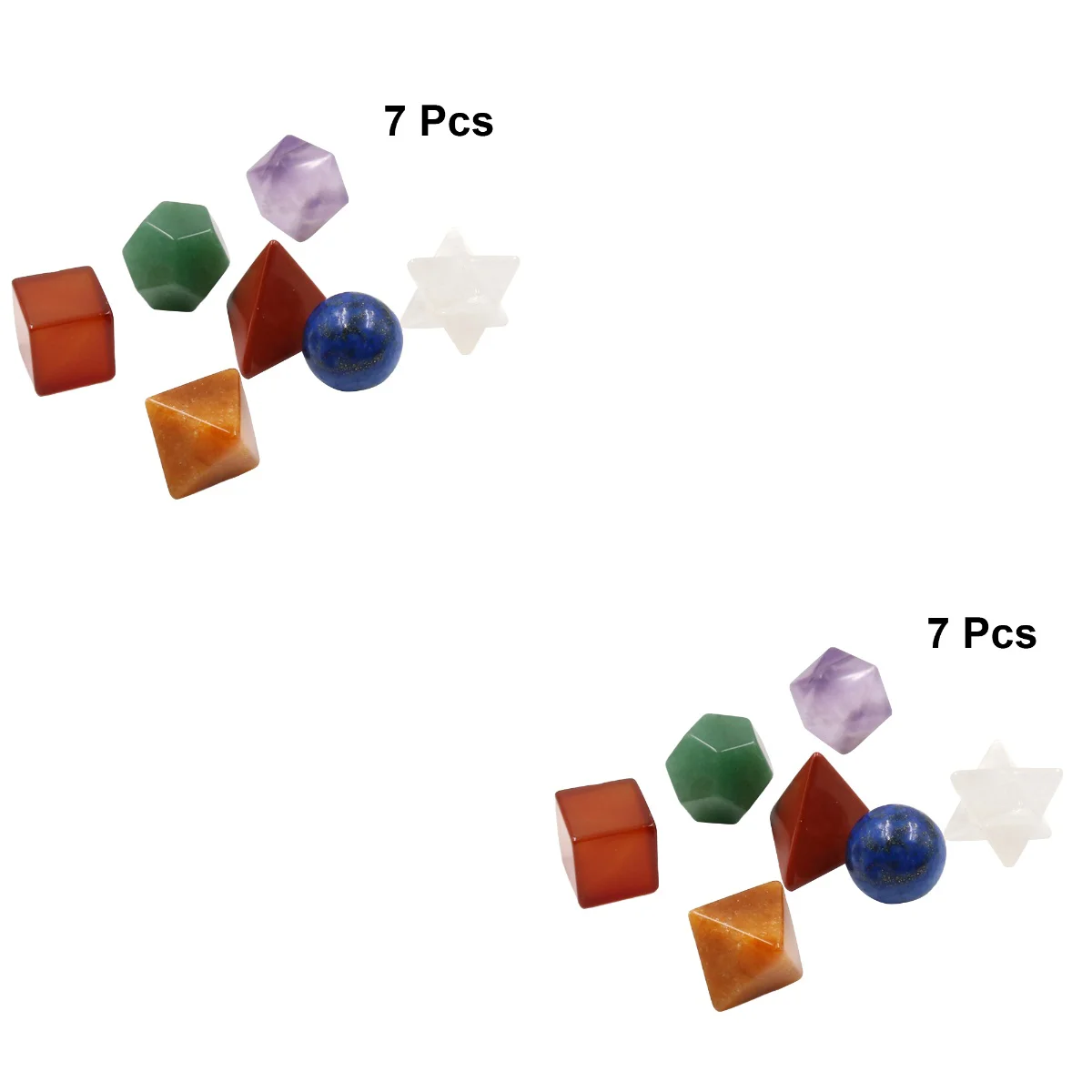 

2pcs 7 Chakra Healing Crystal Platonic Solids Sacred Geometry Set with Merkaba Star Carved Chakra Stone Set for Crystal Healing