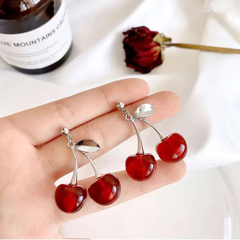 

Cute Romantic Cherry Earrings for Women Emulational Resin Fruit Earings Jewelry Hanging Women's Korean Earrings Jewelry Gifts