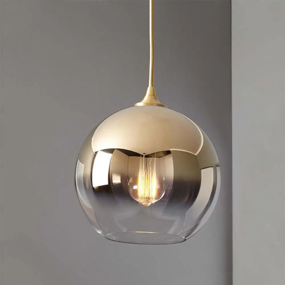 Круглая Подвесная лампа со стеклянным абажуром матовая латунная отделка