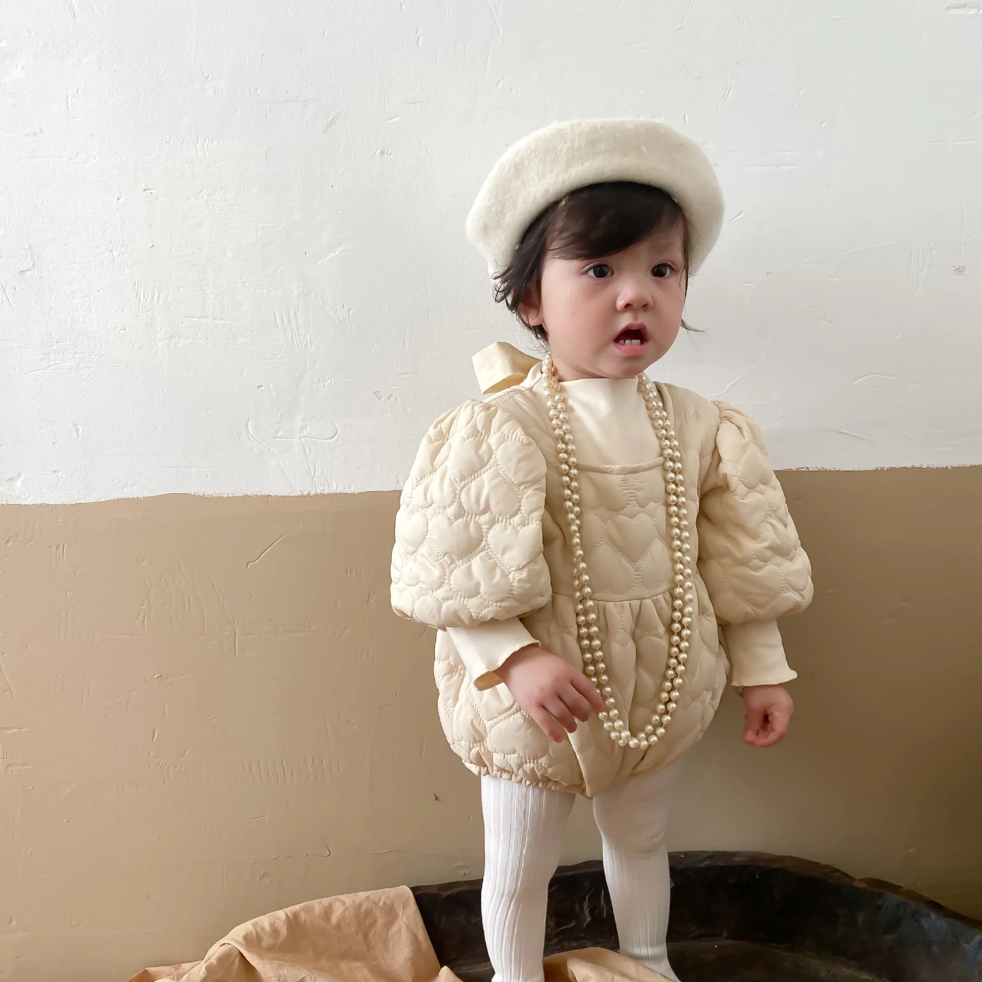 

2021 New Baby Girl Winter Warm Clothes Thicken Cotton Toddler Infant Bodysuit Soft Little Girl Jumpsuit Princess Baby Clothing
