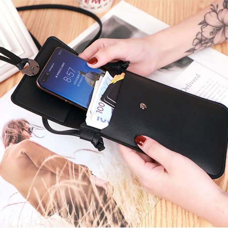 

2020 PU Leather Phone Screen Touchable Pocket Change Bag Outdoor Arm Shoulder Bag Purse Travel Passport Bag