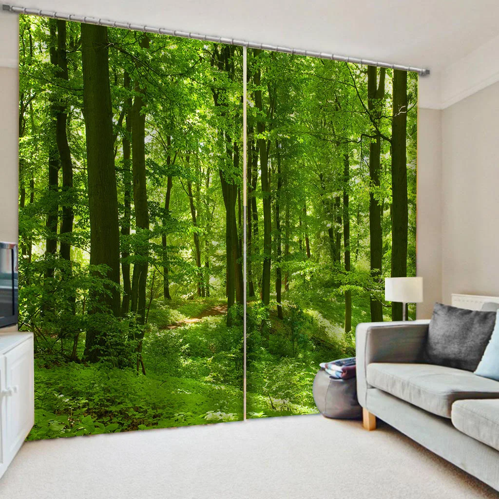 

3D Curtain Photo Customize Size green forest curtains Bedroom Living Room Office Cortinas Breakdown Bathroom Shower