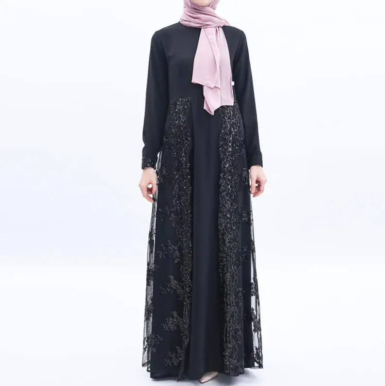 Black dress Sequin Abaya Turkish Dresses Dubai Hijab Muslim Dress Caftan Islam Clothing Abayas For Women Kaftan Tesettur Ebise Djelaba Femme - Цвет: Black dress