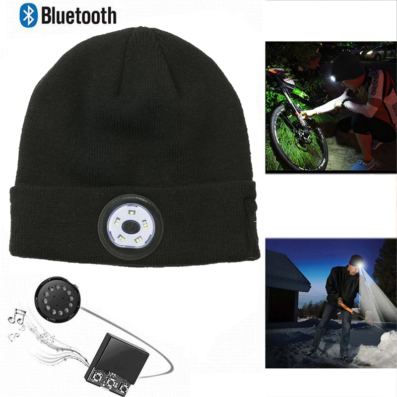 

Bluetooth 5.0 LED Hat Built-in Stereo Speakers & Mic, USB Rechargeable LED Lighted Knit Cap For Sports And Outdoors