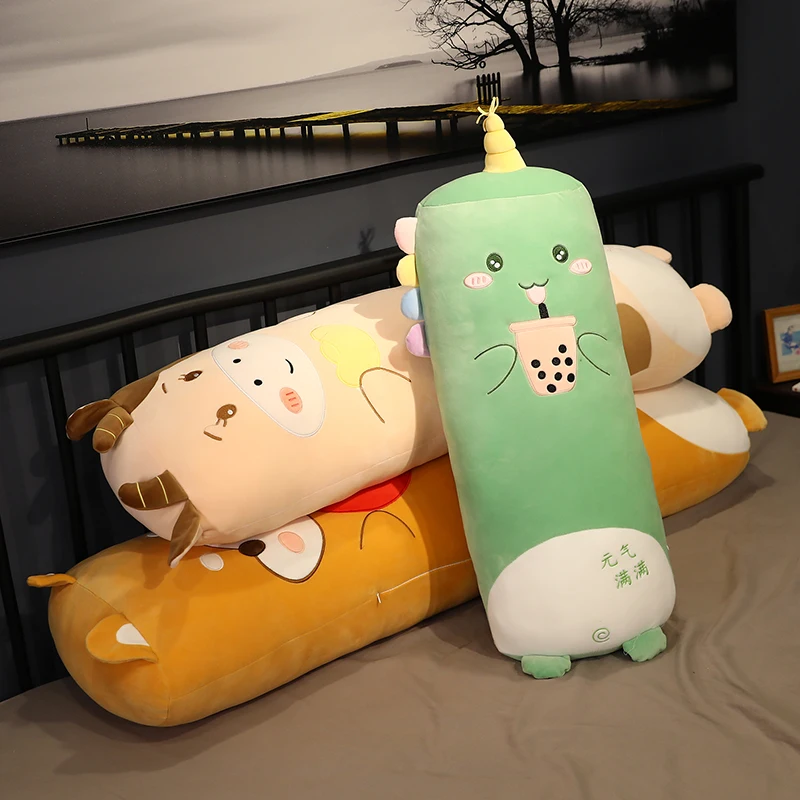 

70-130cm Giant Soft Animal Cartoon Long Pillow Cute Dog Cat Pig Dinosaur Plush Toy Stuffed Lovely Kids Birthday Gift