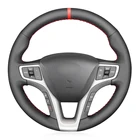 Черная искусственная кожа, красный маркер, сшитый вручную чехол рулевого колеса автомобиля для Hyundai I40 2011-2019