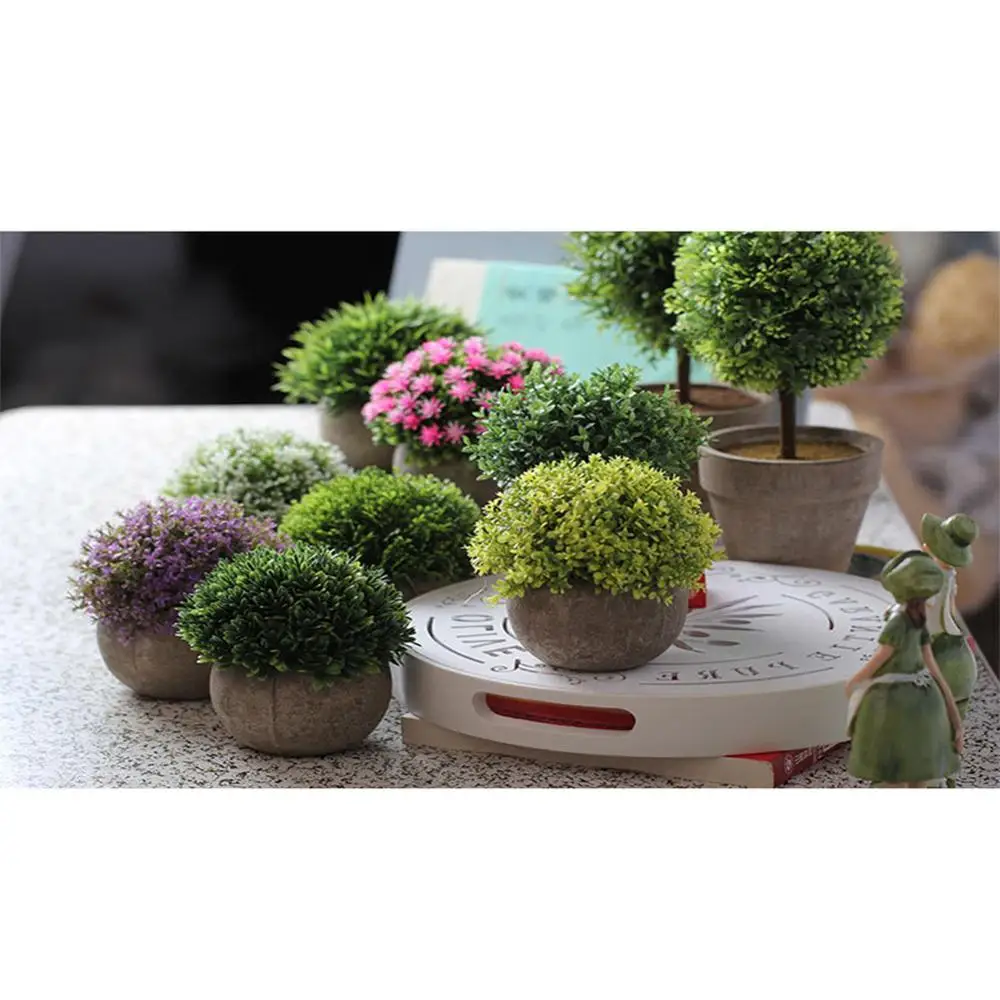 Искусственные пластмассовые растения в горшке разноцветные мини