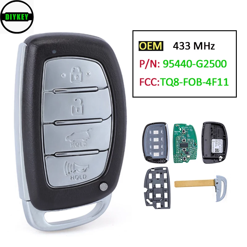

DIYKEY OEM Smart Remote Key FOB for Hyundai Ioniq 2019 2020 2021 4 Buttons 433MHz ID47 Chip P/N: 95440-G2500 FCC: TQ8-FOB-4F11