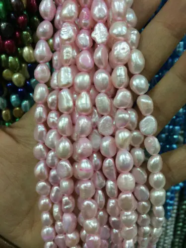 HABITOO Wholesale 8-9MM Pink Irregular Freshwater Pearl Loose Beads 14 inchs DIY for Jewelry Making