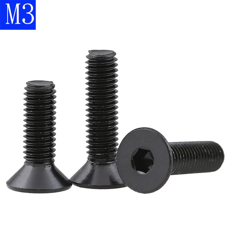 Винты M3-0,5 3 мм из нержавеющей стали 304 черного цвета с плоской головкой, DIN 7991 Allen ISO 10642