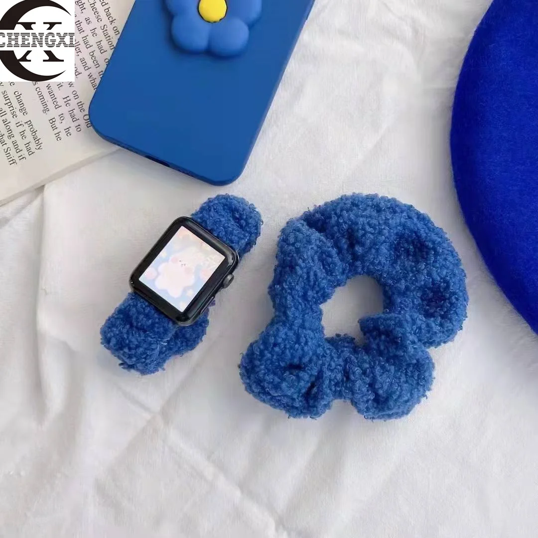 

Эластичный ремешок для Apple watch series 7 6 SE 5 4 3 2 1 41 мм 45 мм 38 мм 40 мм 42 мм 44 мм для Iwatch Дамский плюшевый браслет для волос