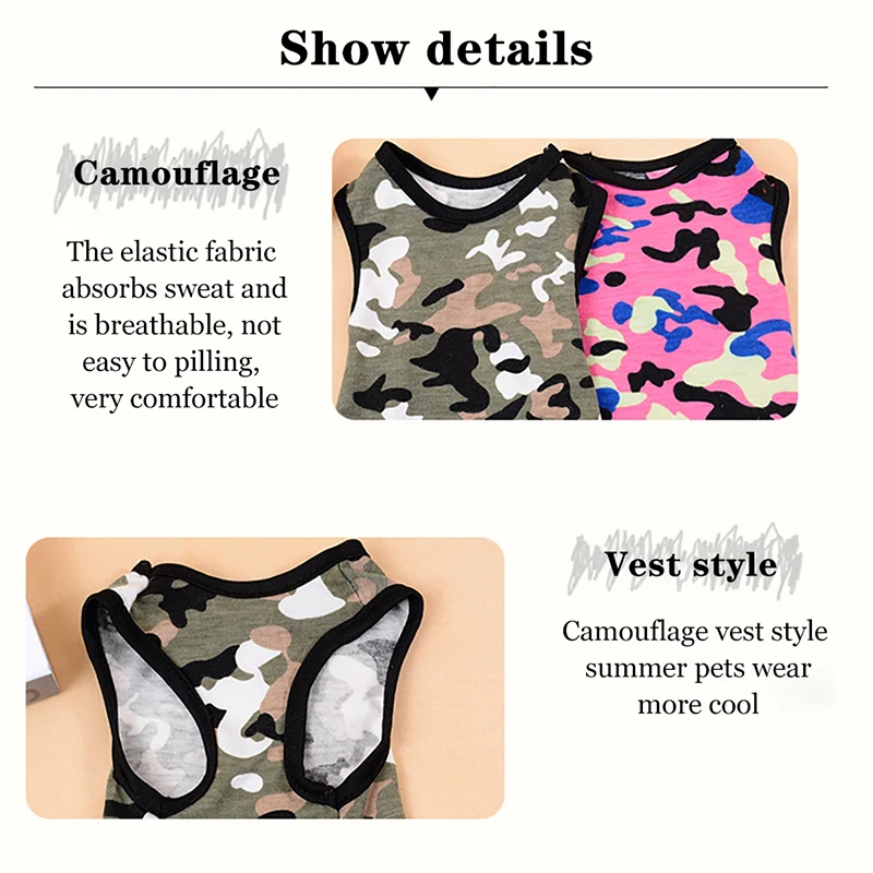 

Summer Dog Vest For Small Dogs Camouflage Pets tshirt Puppy Dog Clothes Pet Cat Vest Cotton T Shirt Pug Apparel Costumes*