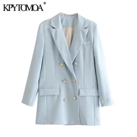 kpytomoa women 2021 fashion office wear double breasted blazer coat vintage long sleeve back vents female outerwear chic tops