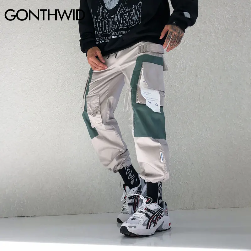 GONTHWID много карманов цветной блок пэчворк джоггеры брюки-шаровары уличная одежда