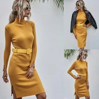 dresses for women 2021 autumn winter high neck womens knitted sweater dress lazy loose base sweater women wedding party dress