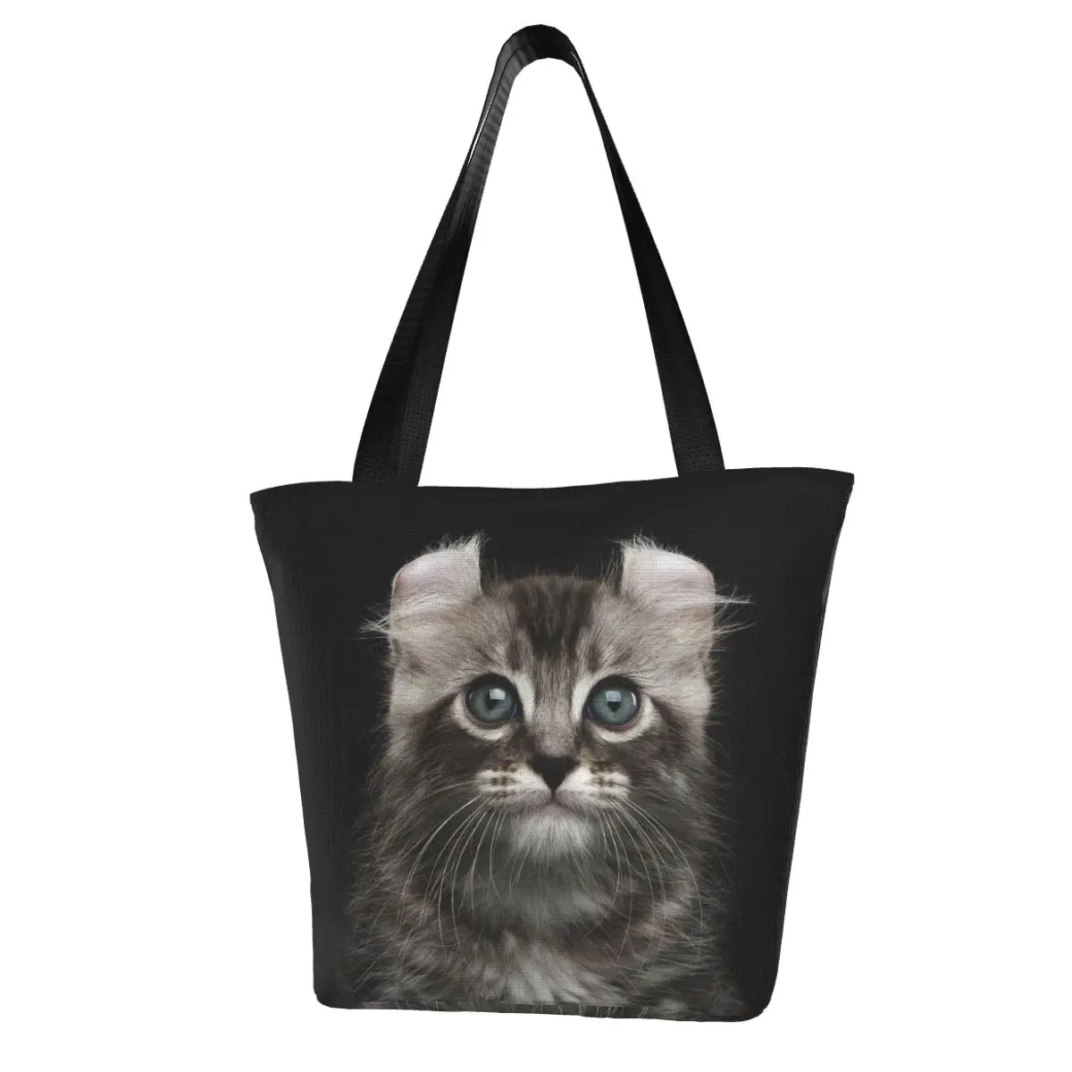Cat,Cute American Curl Kitten Shopping Bag Aesthetic Cloth Outdoor Handbag Female Fashion Bags