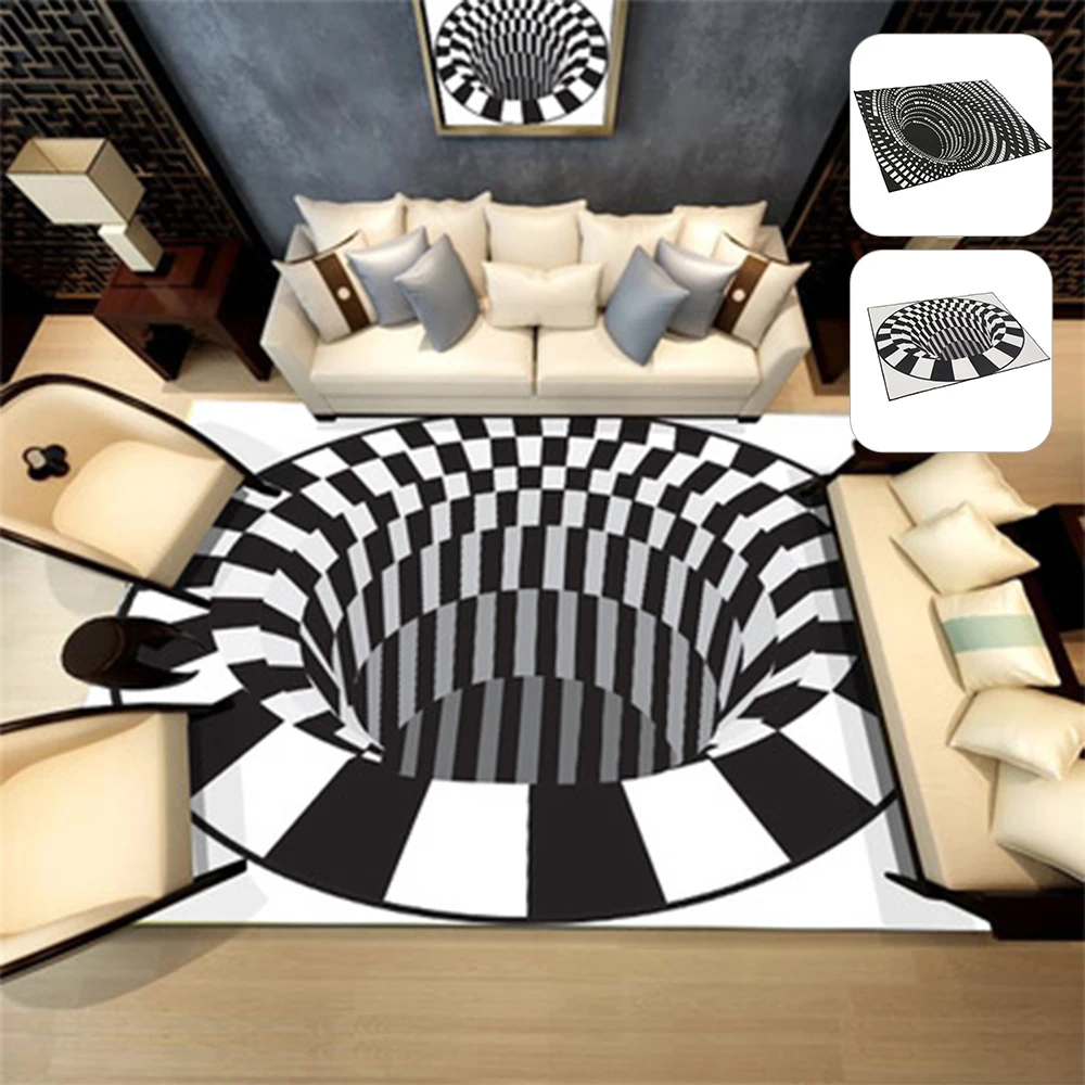 

3D Floor Door Mat Printed Vortex Illusion Carpet Living Room Anti-slip Mat Optical Creative Area Rug Black White Lattice Rugs