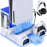 dual controller charger dock station for ps5 console vertical stand cooling fan with 10 game slots for sony playstation 5 cooler