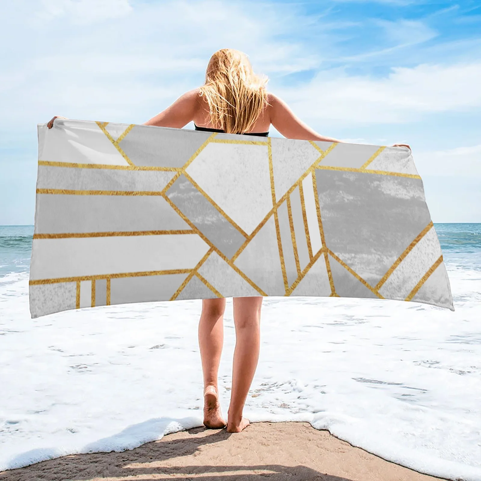 

Прямоугольное пляжное полотенце с геометрическим рисунком, спортивное быстросохнущее банное полотенце из микрофибры, пляжное одеяло для в...