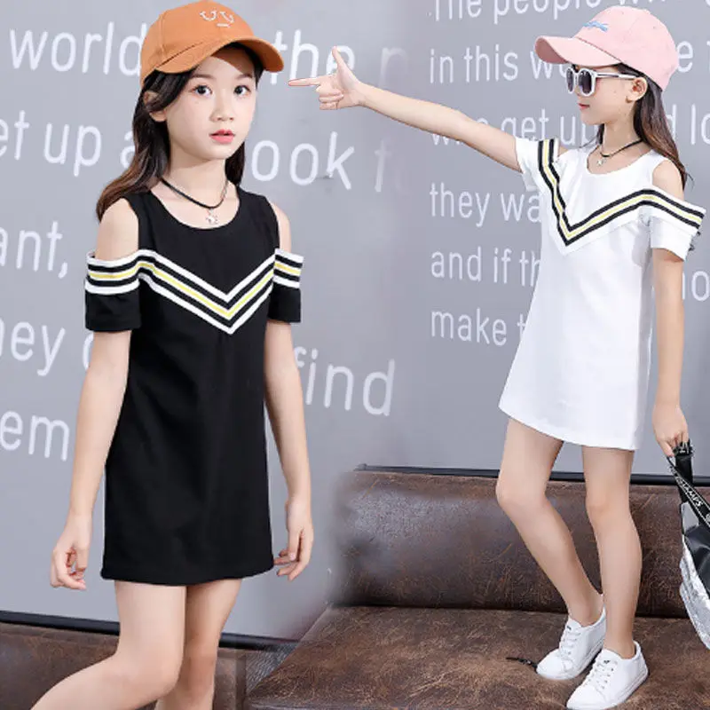 Kids Dresses for Girls Cotton Strapless Patchwork Fashion Girl Summer Dress 3 4 5 6 7 8 9 10 11 12 Years Children Teen Clothing | Детская