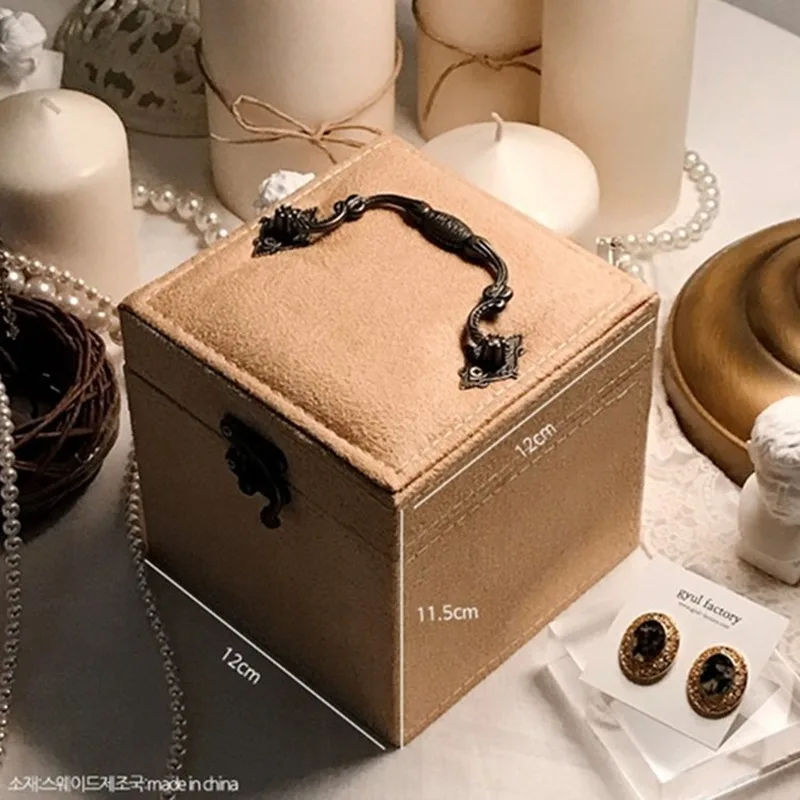 

Korean Suede Three-tiered Jewelry Box with Mirror, INS Cute Jewelry Storage Box, Small Portable Jewelry Box